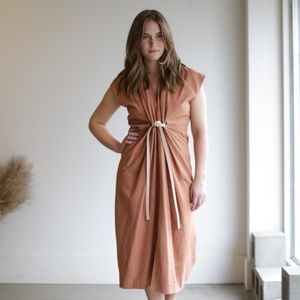 Miranda Bennett linen knot dress - peach/ pink with silk waist tie